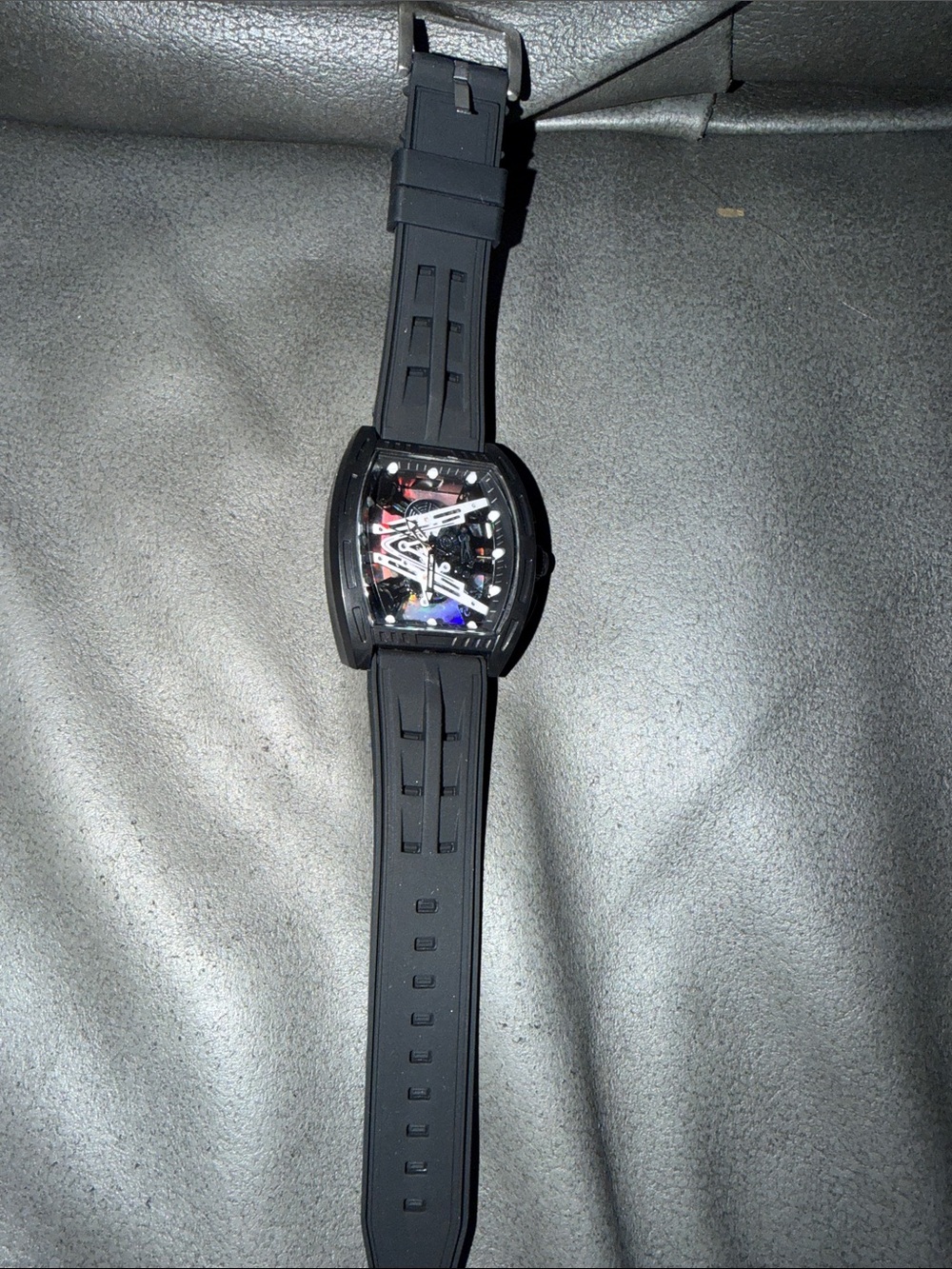 Black Skeleton Dial Sports Watch with Black Silicone Band